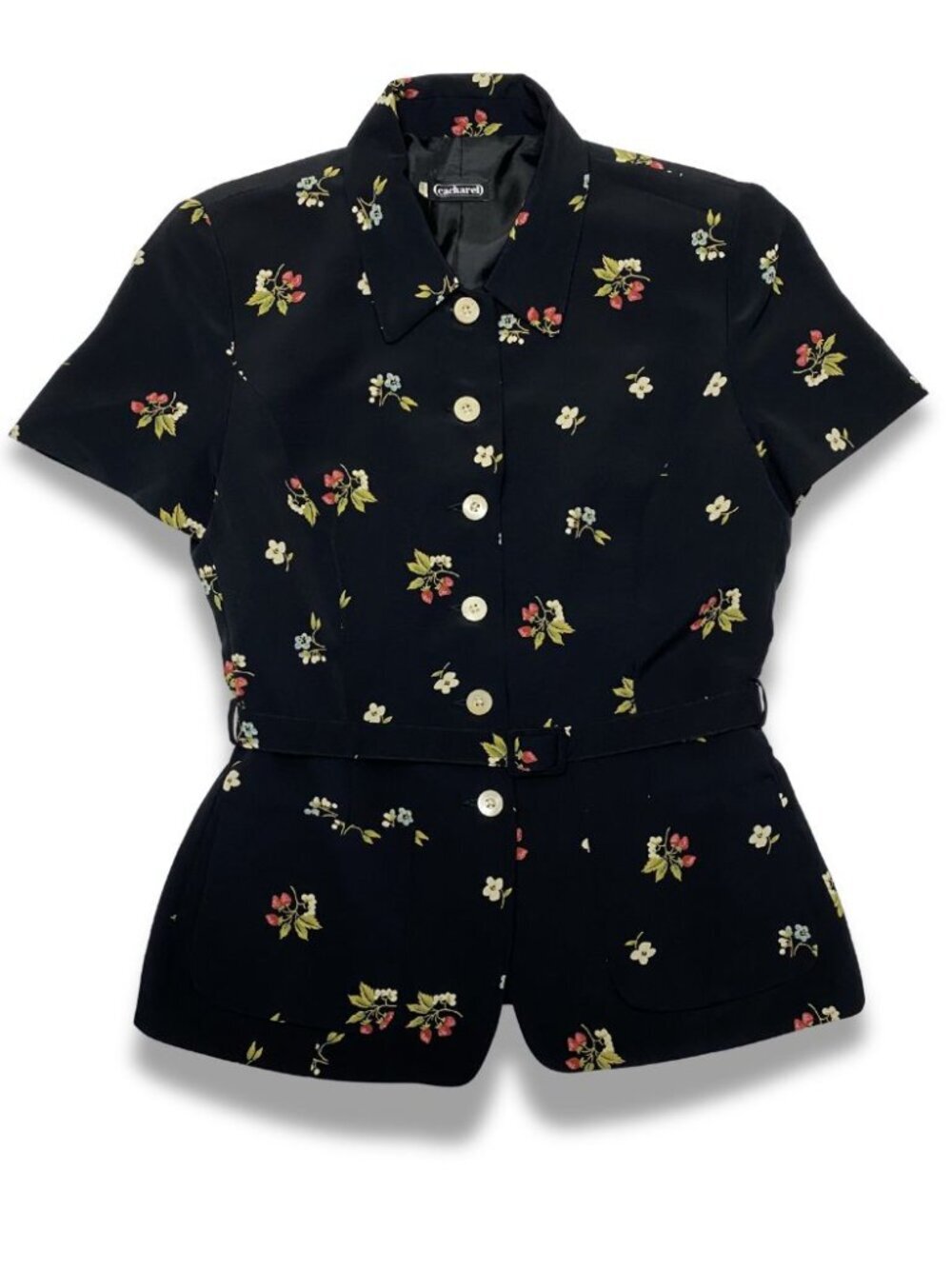 Cacharel Floral Button-Up Blouse Jacket Vintage Size 4